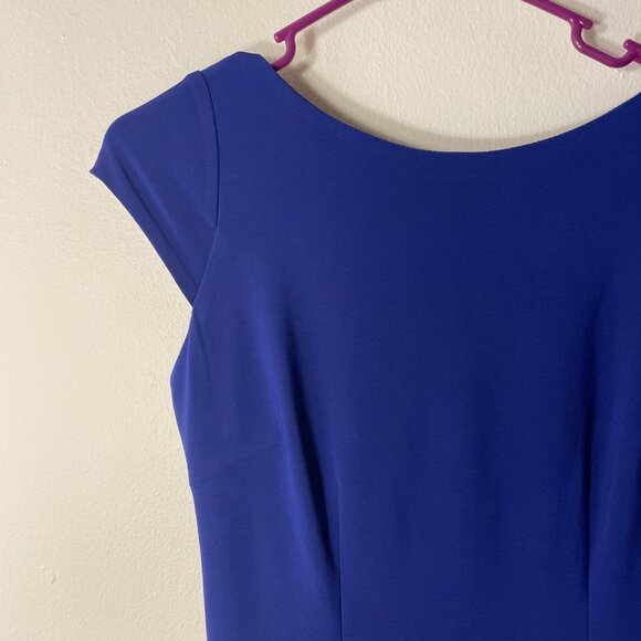 🔥 Betsy & Adam | Cobalt Blue Long Cap Sleeve Twist Back Formal Trumpet Gown 2 - Picture 4 of 5